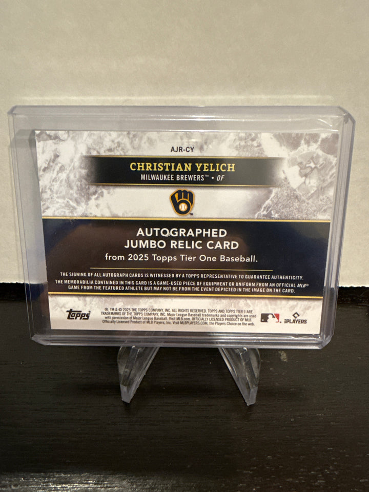 Christian Yelich 2025 Topps Tier One Jumbo Auto Relic, 22/75
