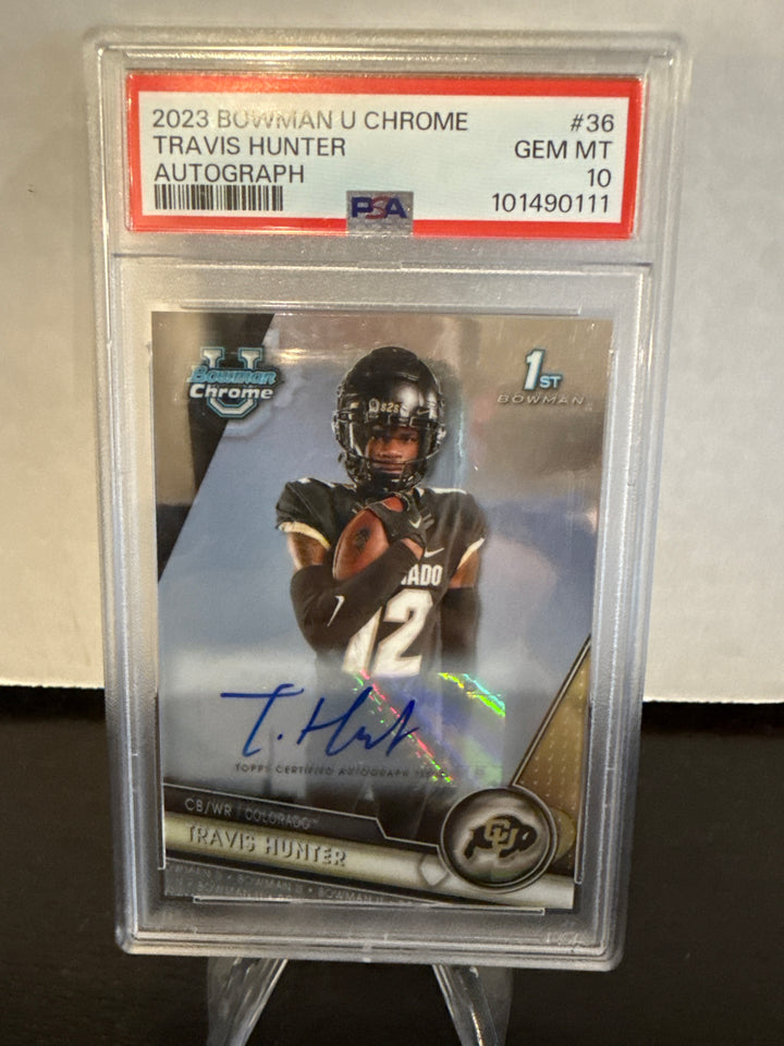 Travis Hunter 2023 Bowman University Chrome 1st Auto, PSA 10 Gem Mint