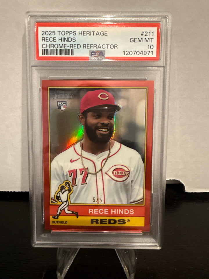 Rece Hinds 2025 Topps Heritage Chrome Red Rookie, 5/5, PSA 10 Gem Mint