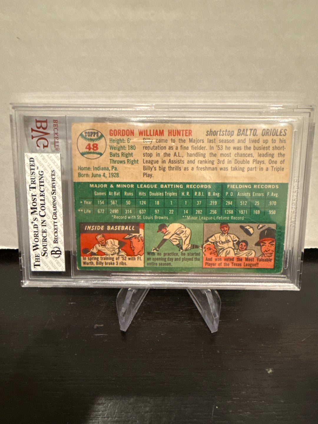 Billy Hunter 1954 Topps, BVG 2.5