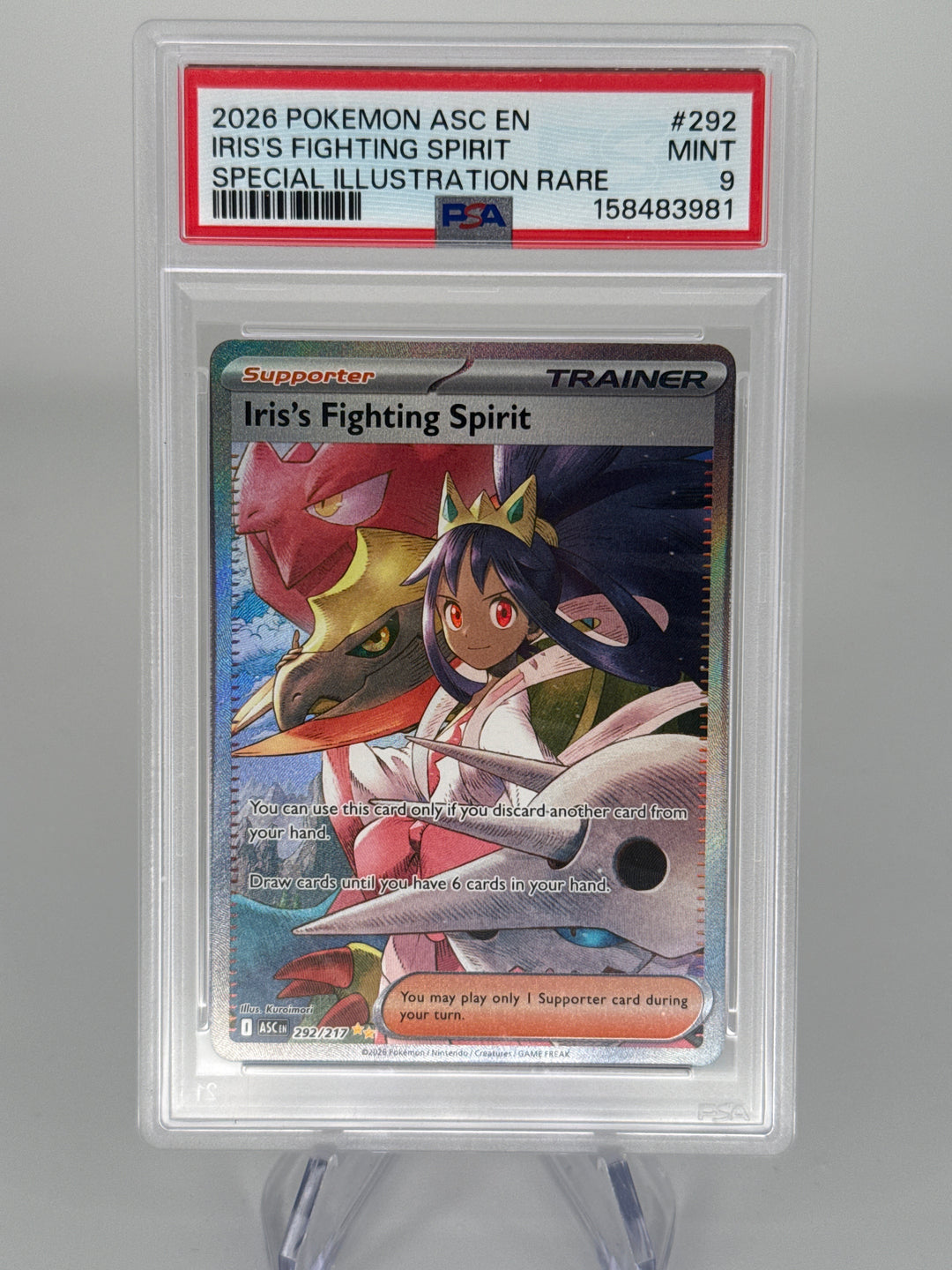 Pokemon TCG 2026 Iris's Fighting Spirit Ascended Heroes Special Illustration Rare, 292/217, PSA 9 Mint