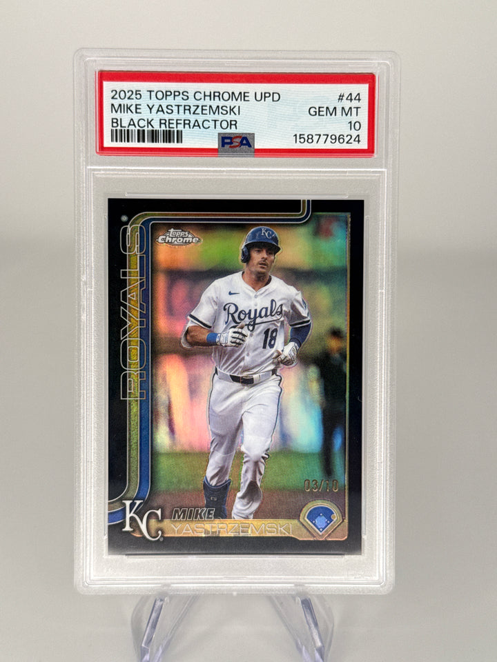 Mike Yastrzemski 2025 Topps Chrome Black Refactor, 03/10, PSA 10 Gem Mint
