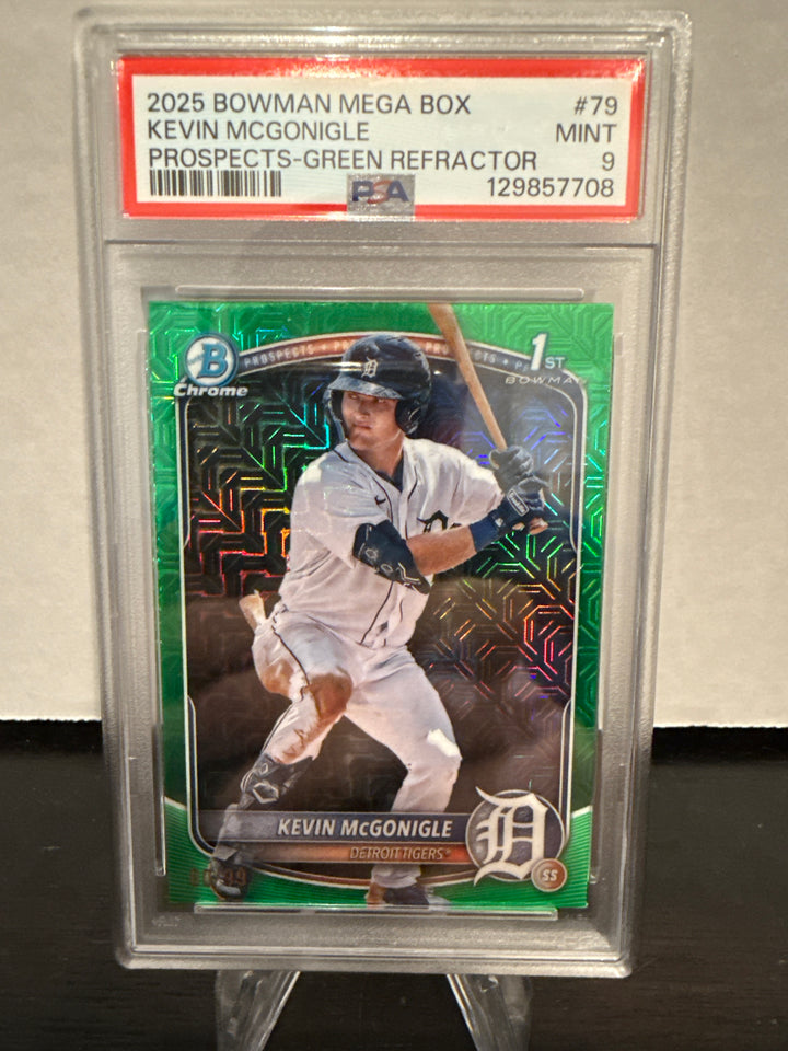 Kevin McGonigle 2025 Bowman Chrome Mega Box Green Refractor 1st, 80/99, PSA 9 Mint