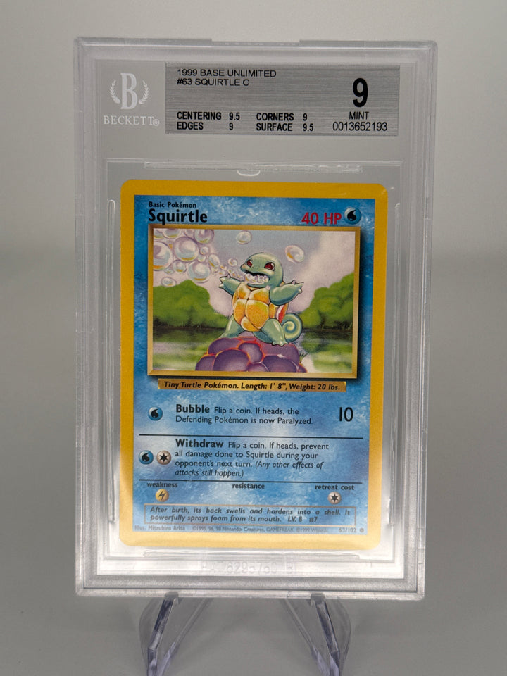 Pokemon TCG 1999 Squirtle Base Set Unlimited, 63/102, BGS 9 Mint