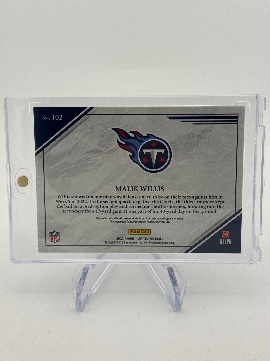 Malik Willis 2022 Panini Limited Rookie Patch Auto Purple, 07/10