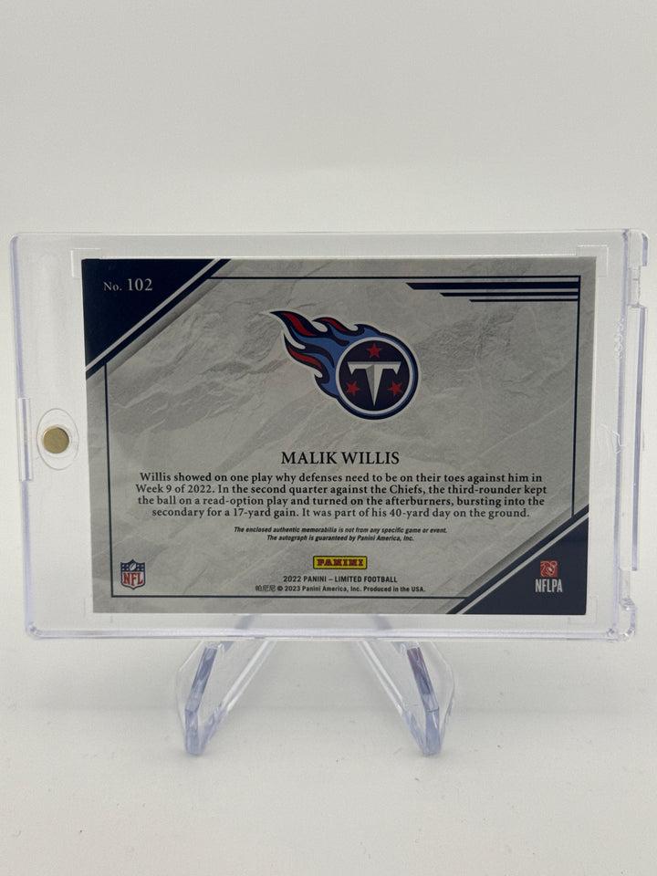 Malik Willis 2022 Panini Limited Rookie Patch Auto Purple, 07/10