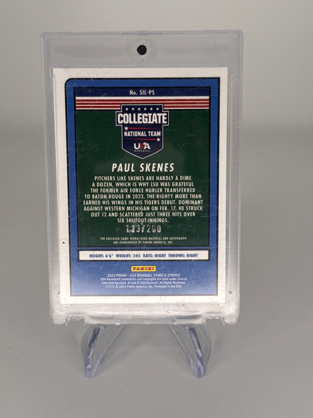 Paul Skenes 2023 Panini USA Stars & Stripes Silhouettes Patch Auto, 133/200