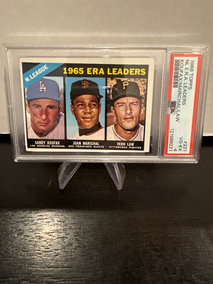 Sandy Koufax/Juan Marichal/Vern Law 1966 Topps ERA Leaders, PSA 4