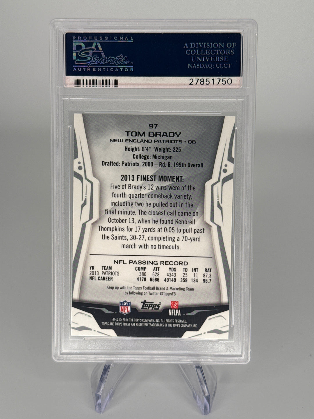 Tom Brady 2014 Topps Finest, PSA 10 Gem Mint