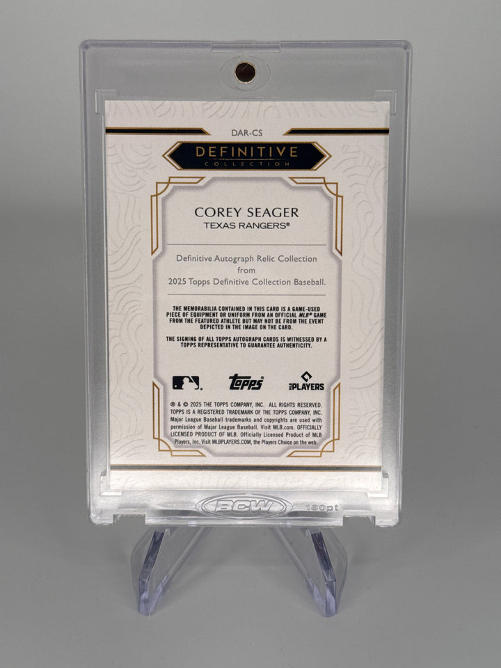 Corey Seager 2025 Topps Definitive Collection Auto Relic Red, 4/5