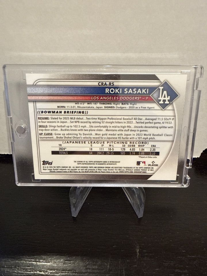 Roki Sasaki 2025 Bowman Chrome Rookie Auto