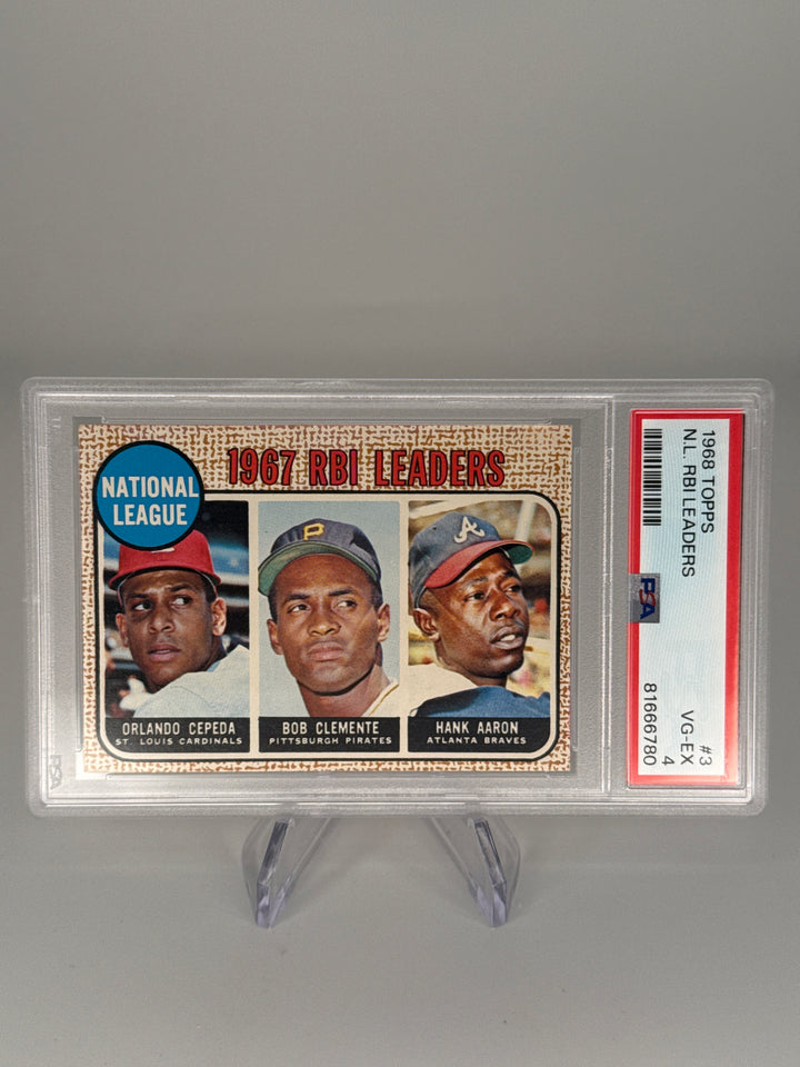 Orlando Cepeda/Bob Clemente/Hank Aaron 1968 Topps 1967 NL RBI Leaders, PSA 4