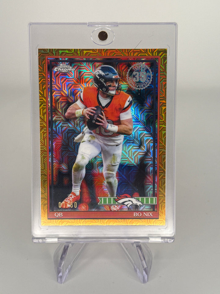 Bo Nix 2025 Topps Chrome Silver Pack Orange Refractor, 01/50
