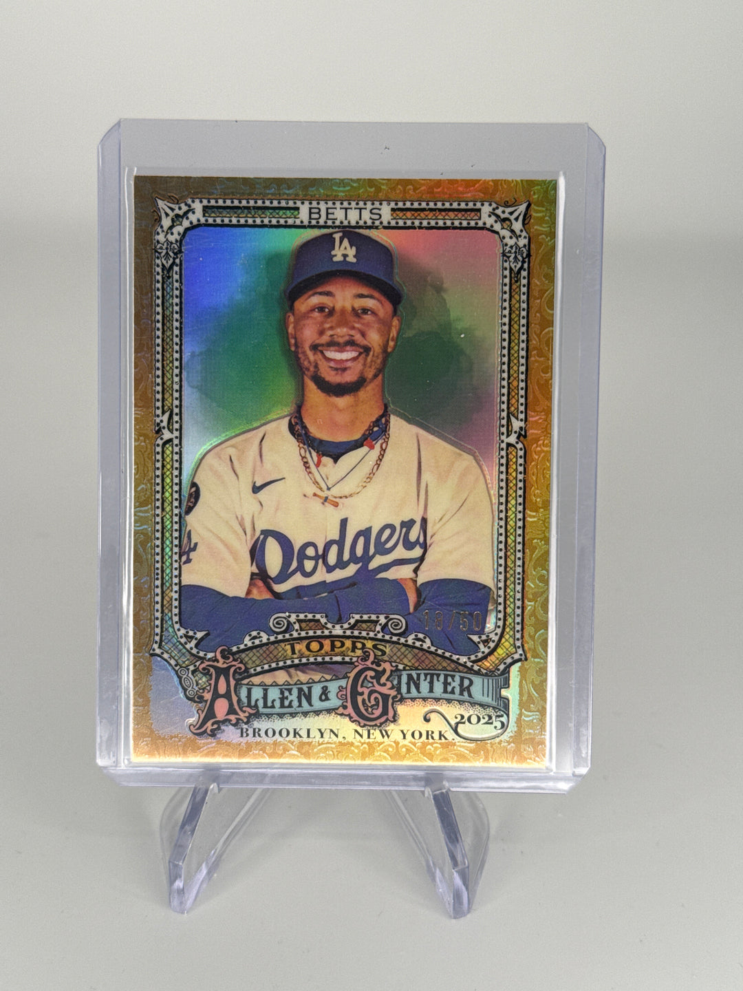 Mookie Betts 2025 Topps Allen & Ginter Chrome Gold Filigree Refractor, 18/50