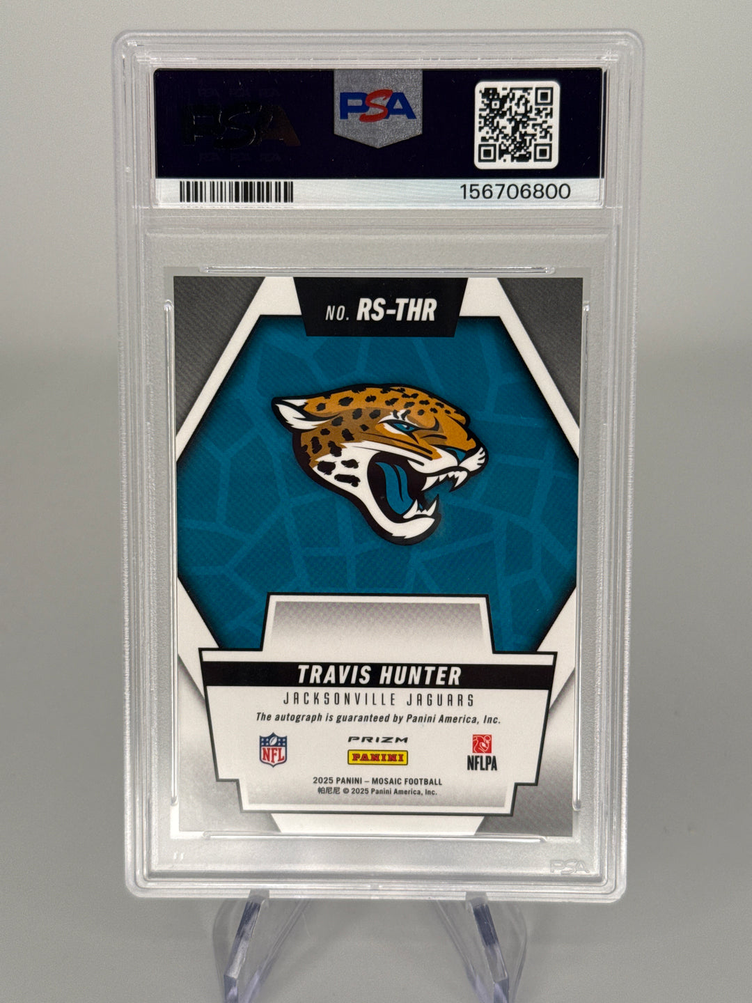 Travis Hunter 2025 Panini Mosaic Blue No Huddle Rookie Auto, PSA 10 Gem Mint, PSA 10 Auto
