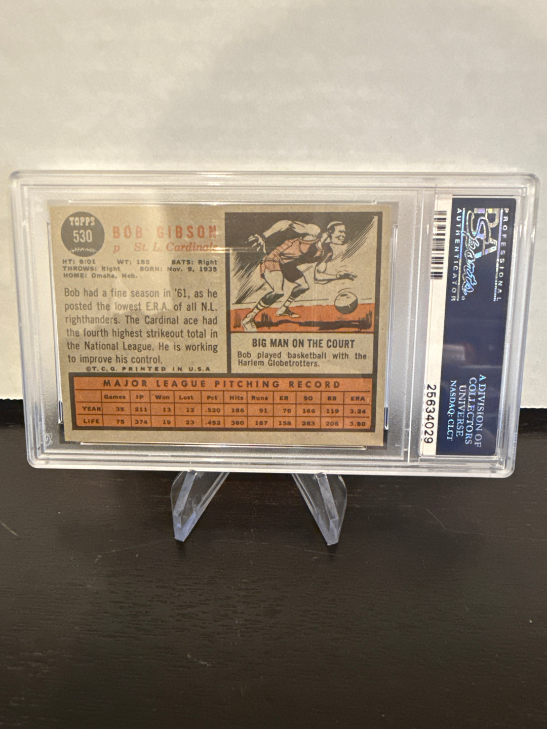 Bob Gibson 1962 Topps, PSA 6