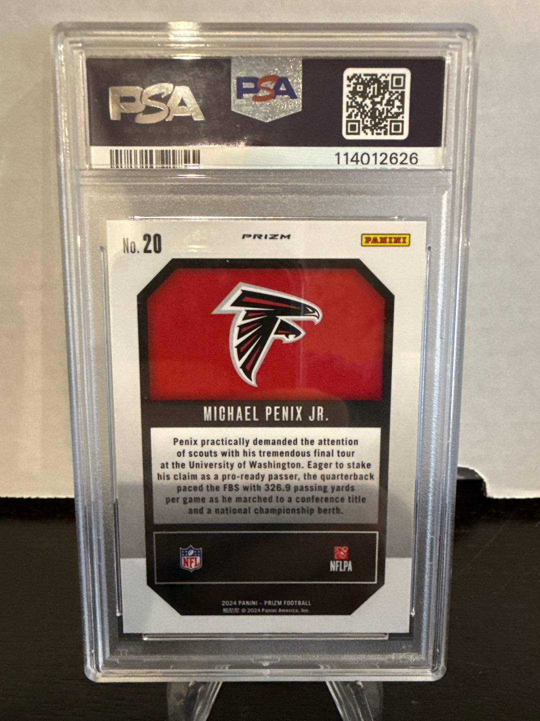 Michael Penix Jr 2024 Panini Prizm Emergent Green Prizm Rookie, PSA 10 Gem Mint