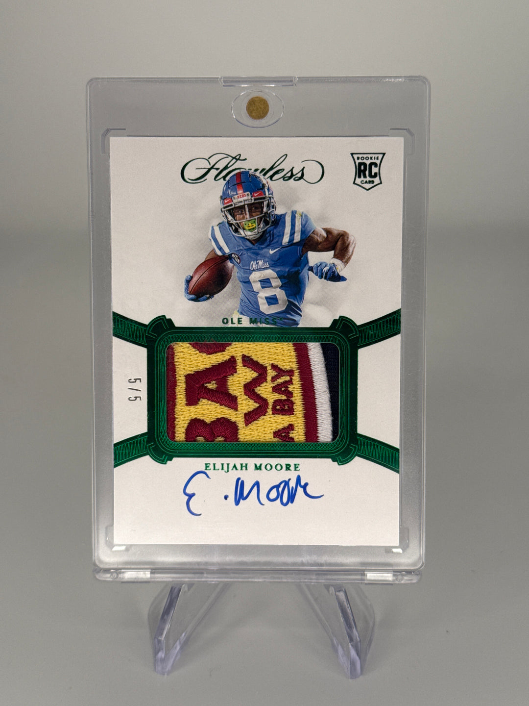 Elijah Moore 2019 Panini Flawless Collegiate Rookie Bowl Patch Auto Emerald, 5/5