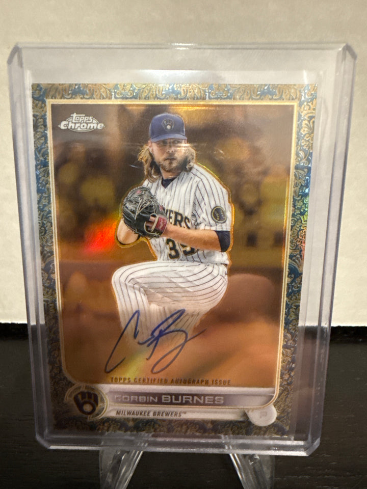 Corbin Burnes 2022 Topps Gilded Collection Blue Etch Refractor Auto, 16/50