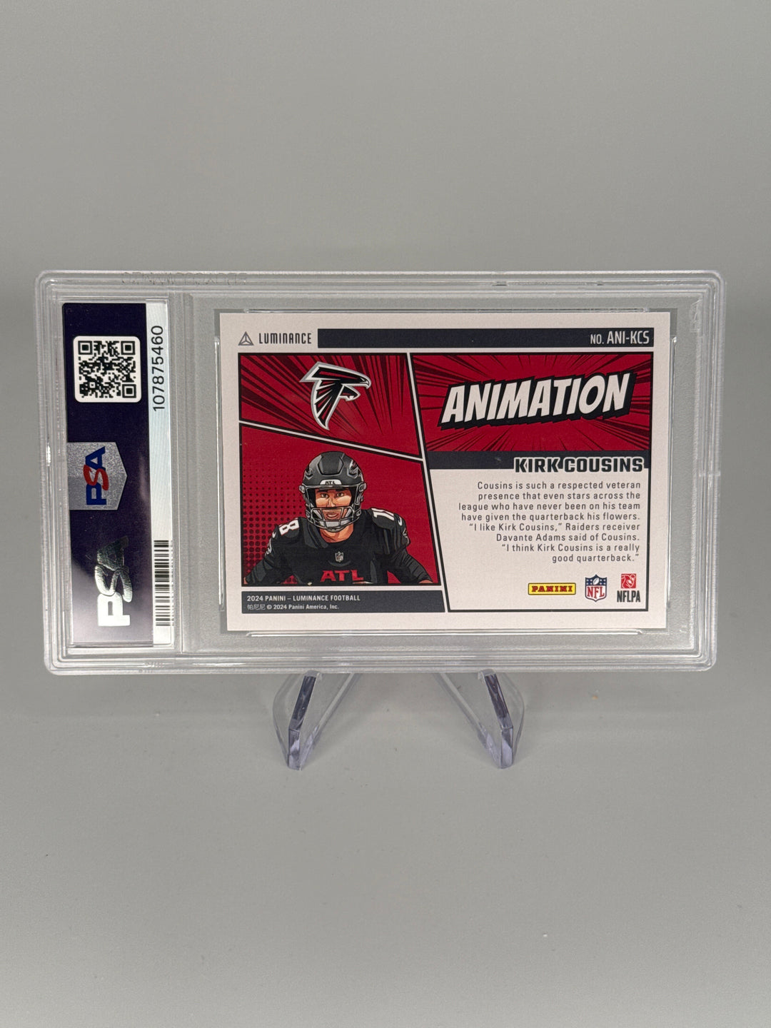 Kirk Cousins 2024 Panini Luminance Animation SSP Case Hit, PSA 9 Mint