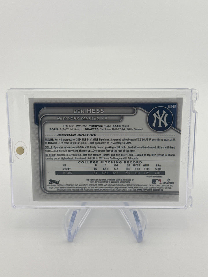 Ben Hess 2024 Bowman Chrome Sapphire 1st Bowman Auto, 115/199