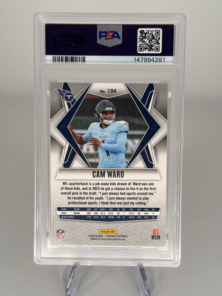 Cam Ward 2025 Panini Phoenix Fireburst Rookie, 183/350, PSA 10 Gem Mint