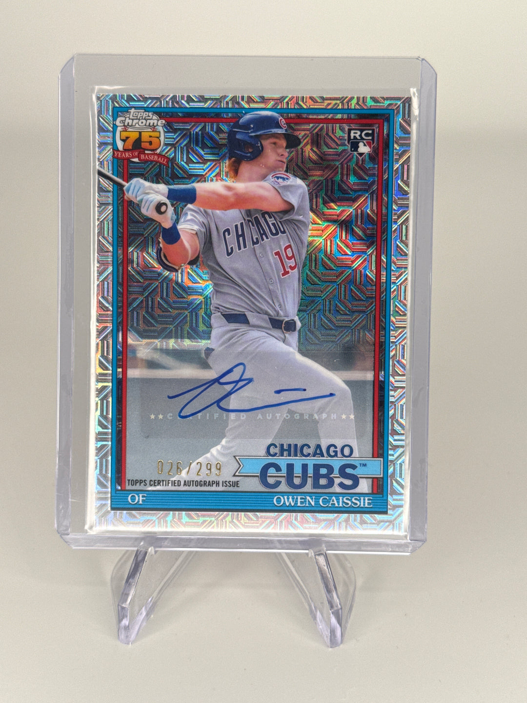 Owen Caissie 2026 Topps Chrome 75th Anniversary Rookie Auto, 026/299