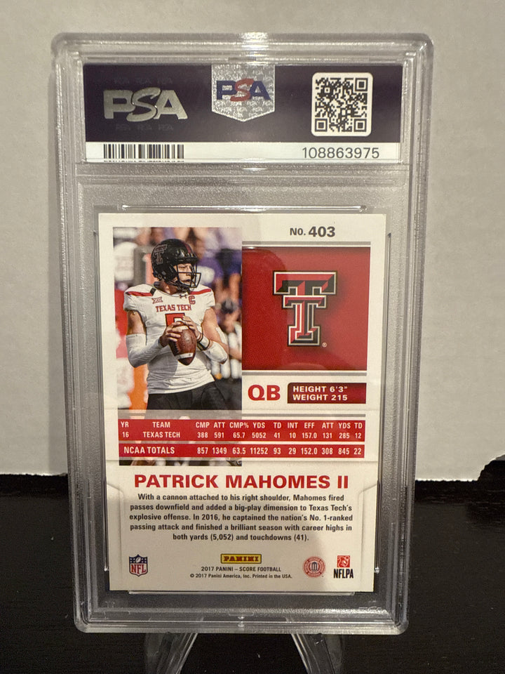 Patrick Mahomes 2017 Panini Score Rookie, PSA 8
