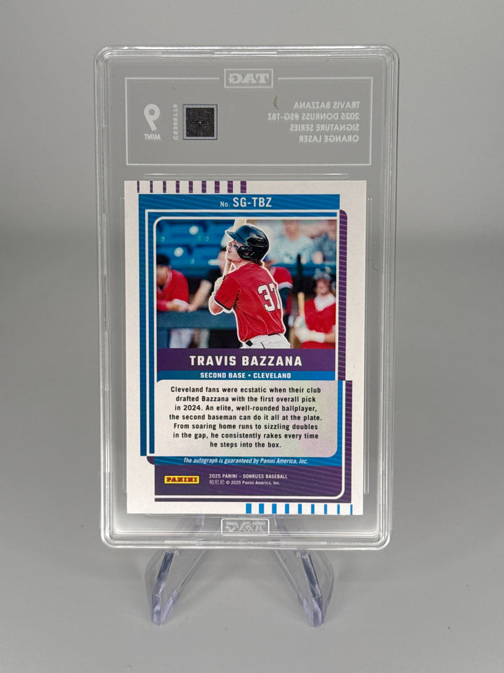 Travis Bazzana 2025 Panini Donruss Signature Series Orange Laser Auto, 22/25, TAG 9 Mint