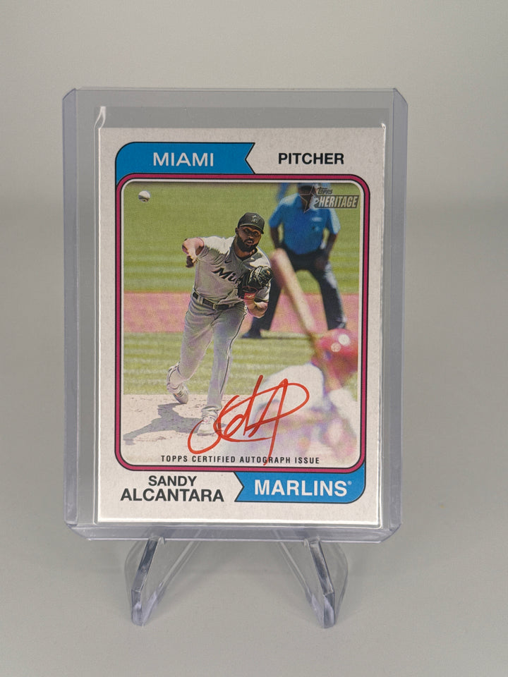 Sandy Alcantara 2023 Topps Heritage Real One Red Auto, 14/74