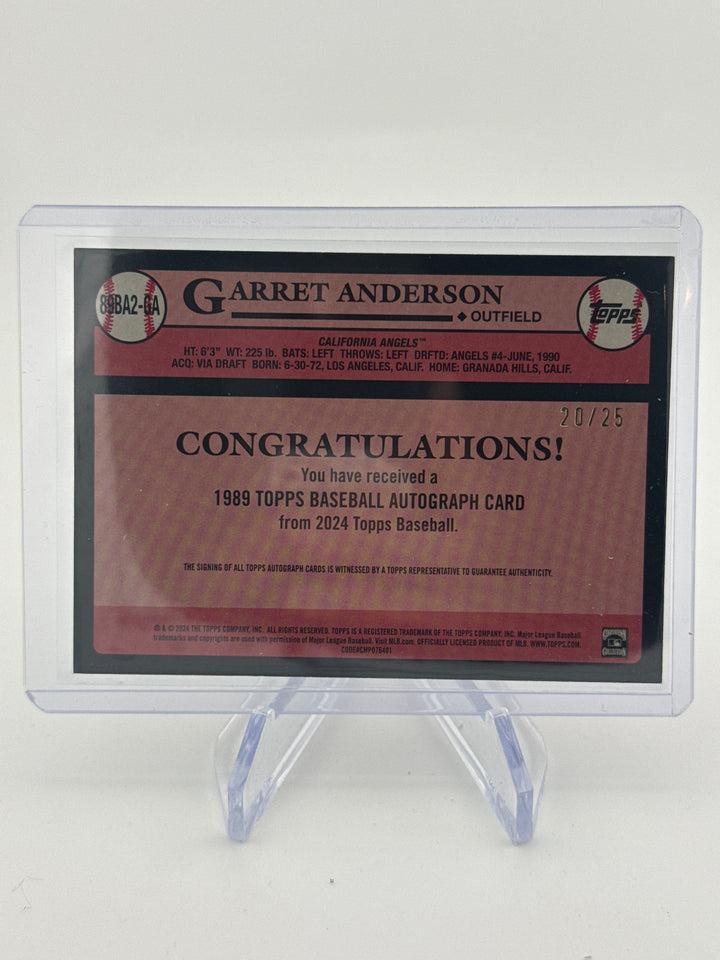 Garret Anderson 2024 Topps Series One 1989 35th Anniversary Orange Auto, 20/25