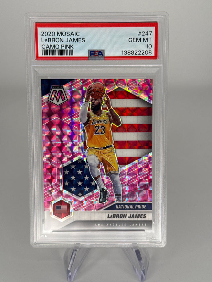 Lebron James 2020 Panini Mosaic Camo Pink Mosaic, PSA 10 Gem Mint