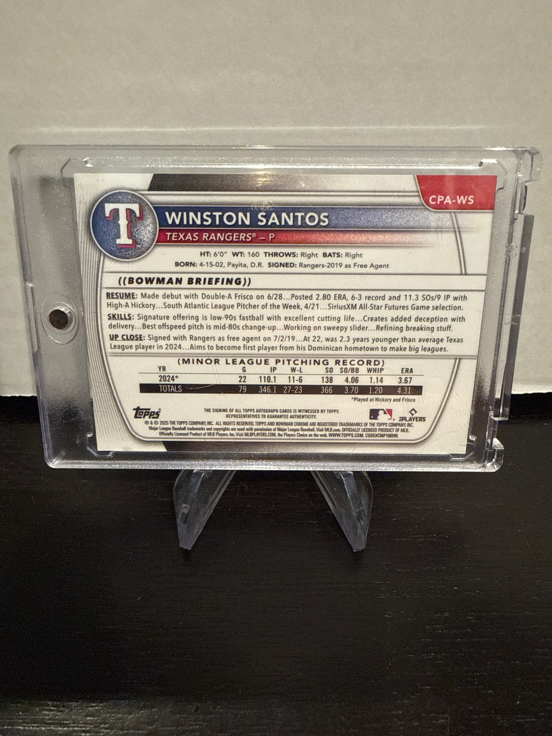 Winston Santos 2025 Bowman Chrome 1st Bowman Green Reptillian Auto, 95/99