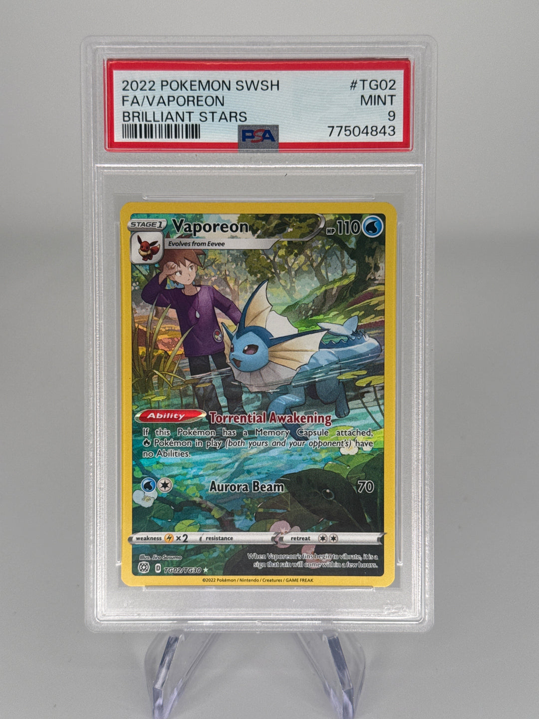 Pokemon TCG 2022 Vaporeon Brilliant Stars Trainer Gallery, TG02/TG30, PSA 9 Mint