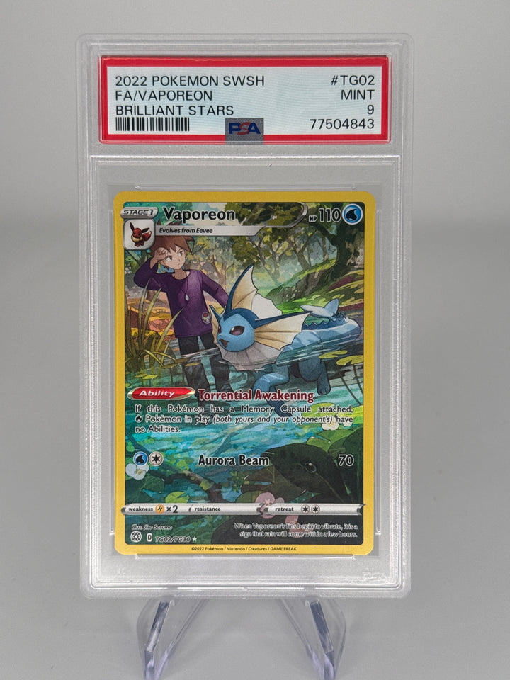 Pokemon TCG 2022 Vaporeon Brilliant Stars Trainer Gallery, TG02/TG30, PSA 9 Mint