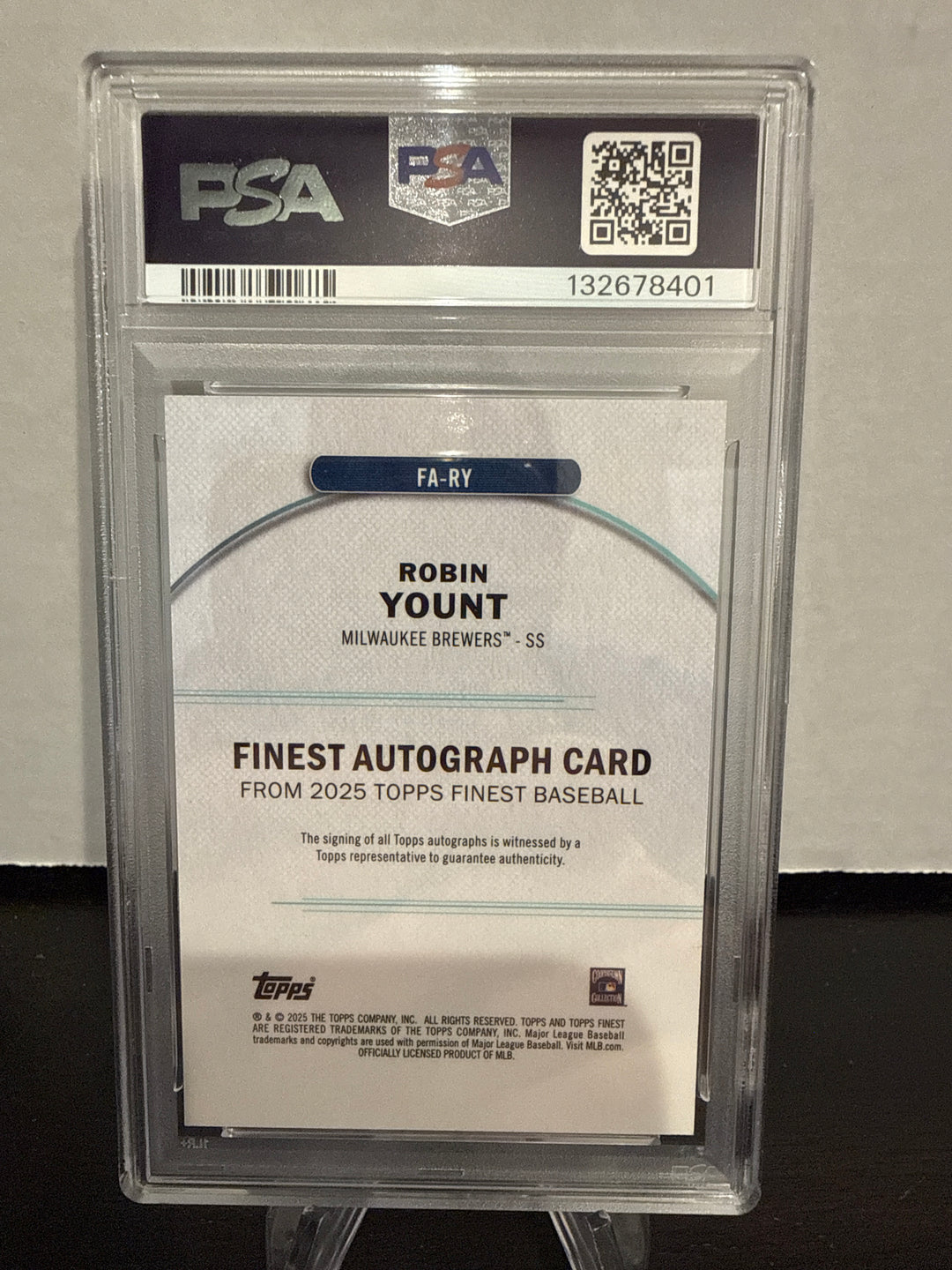 Robin Yount 2025 Topps Finest Green Refractor Auto, 63/75, PSA 10 Gem Mint