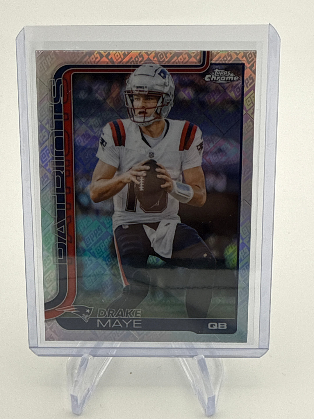 Drake Maye 2025 Topps Chrome Topps Logo Foil Refractor