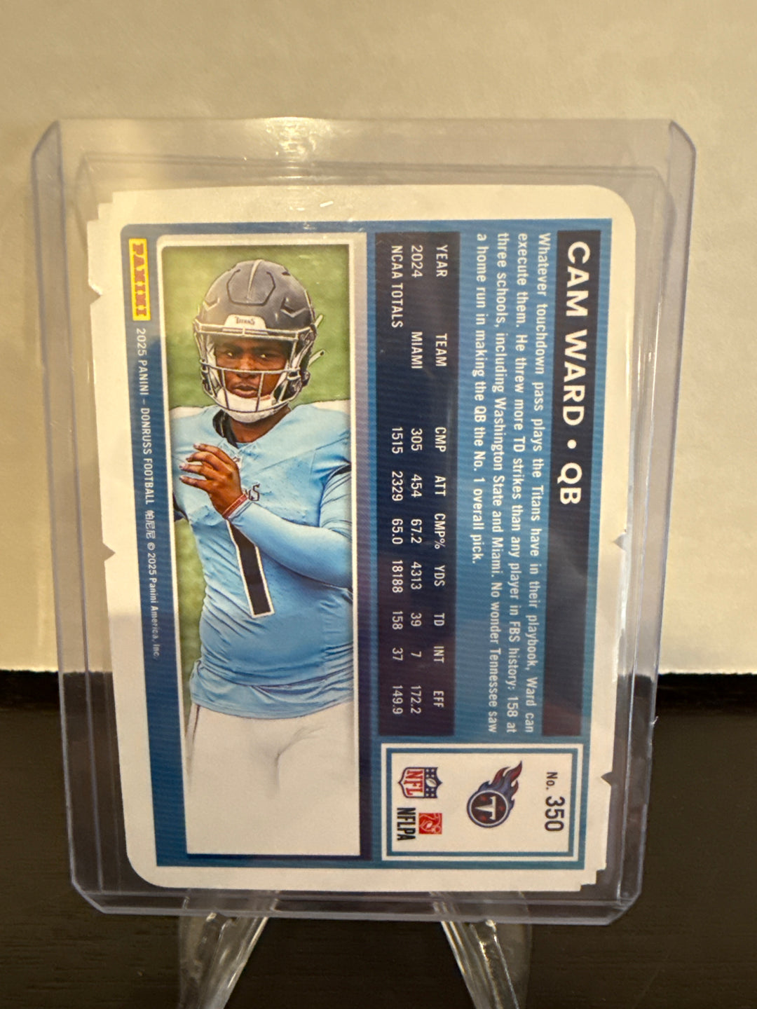 Cam Ward 2025 Panini Donruss Rookie Press Proof Die Cut Rated Rookie, 47/99