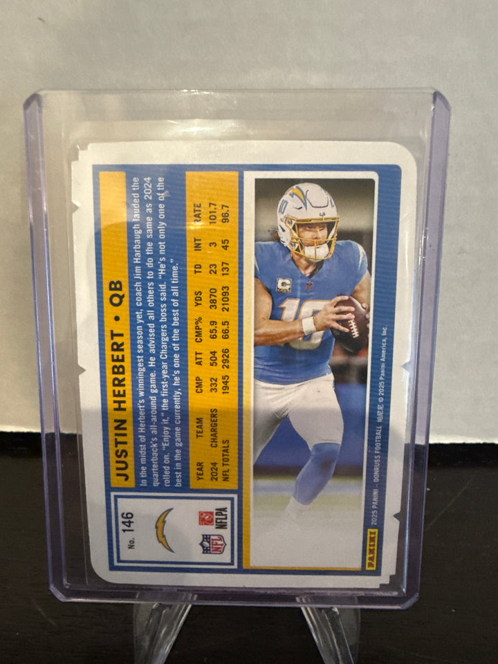 Justin Herbert 2025 Panini Donruss Press Proof Gold Die Cut, 20/25