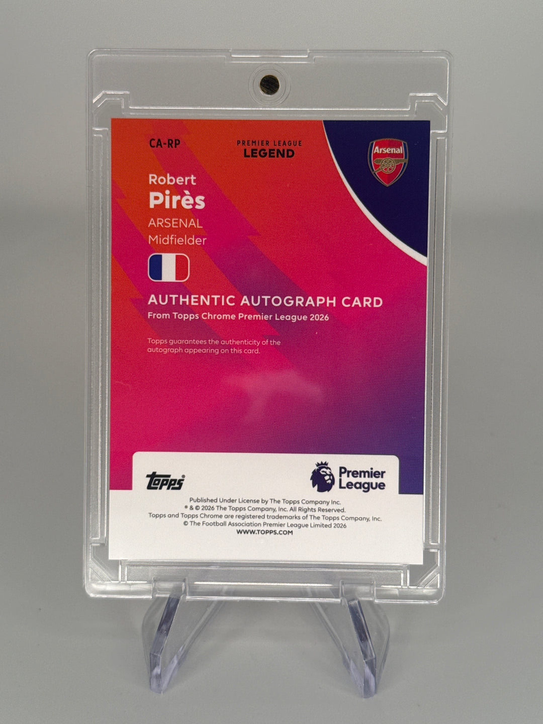 Robert Pires 2026 Topps Chrome Premier League Gold Wave Refractor Auto, 27/50