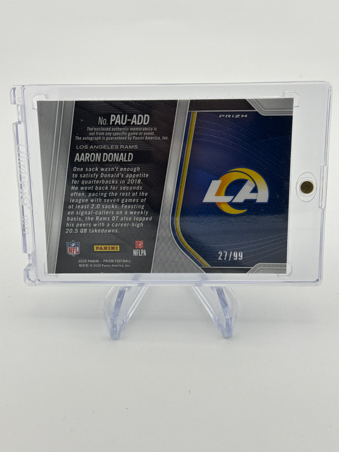 Aaron Donald 2025 Panini Prizm Auto Relic Silver, 27/99