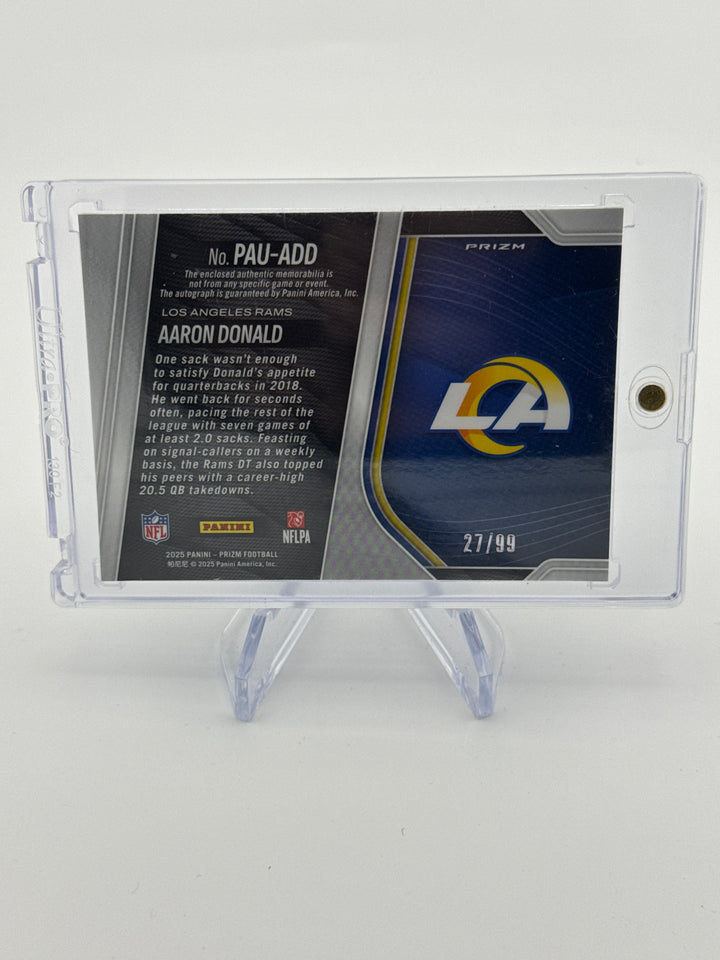 Aaron Donald 2025 Panini Prizm Auto Relic Silver, 27/99