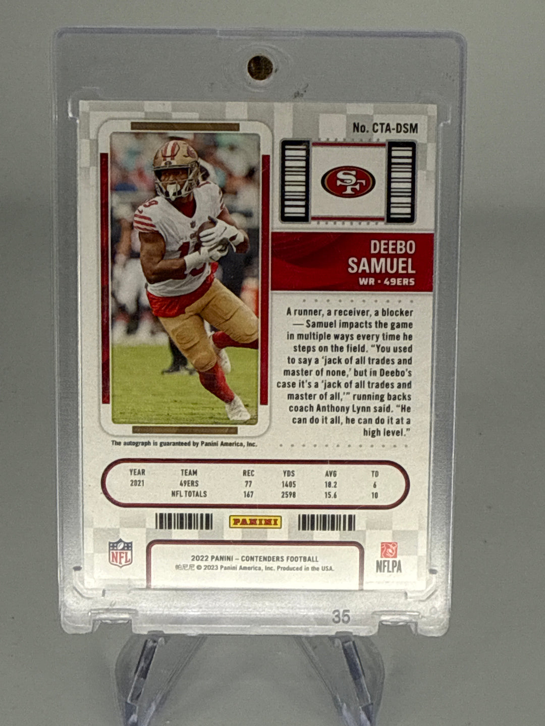 Deebo Samuel 2022 Panini Contenders Veteran Ticket Auto