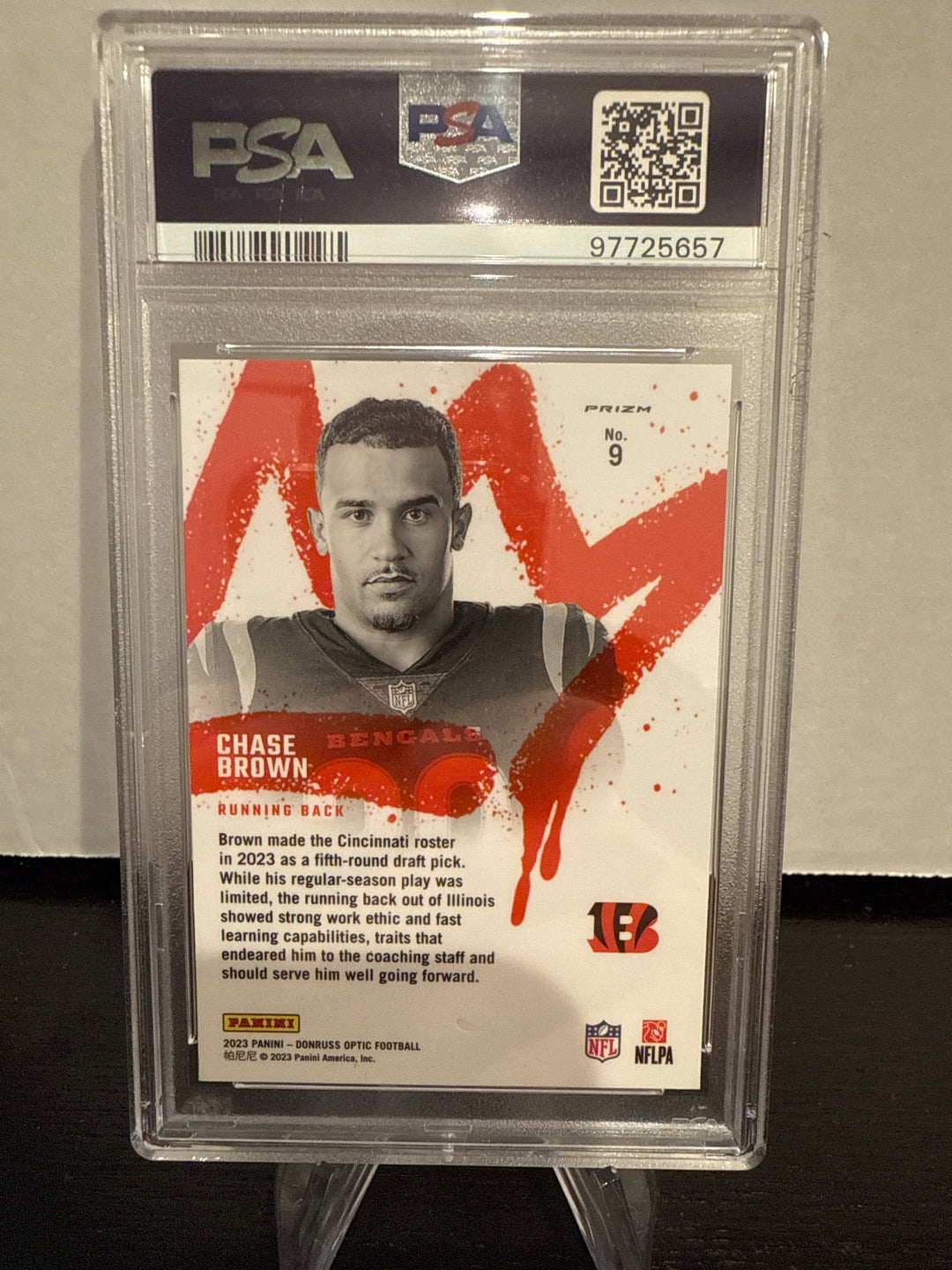 Chase Brown 2023 Panini Donruss Optic Rookie Kings SSP, PSA 9 Mint