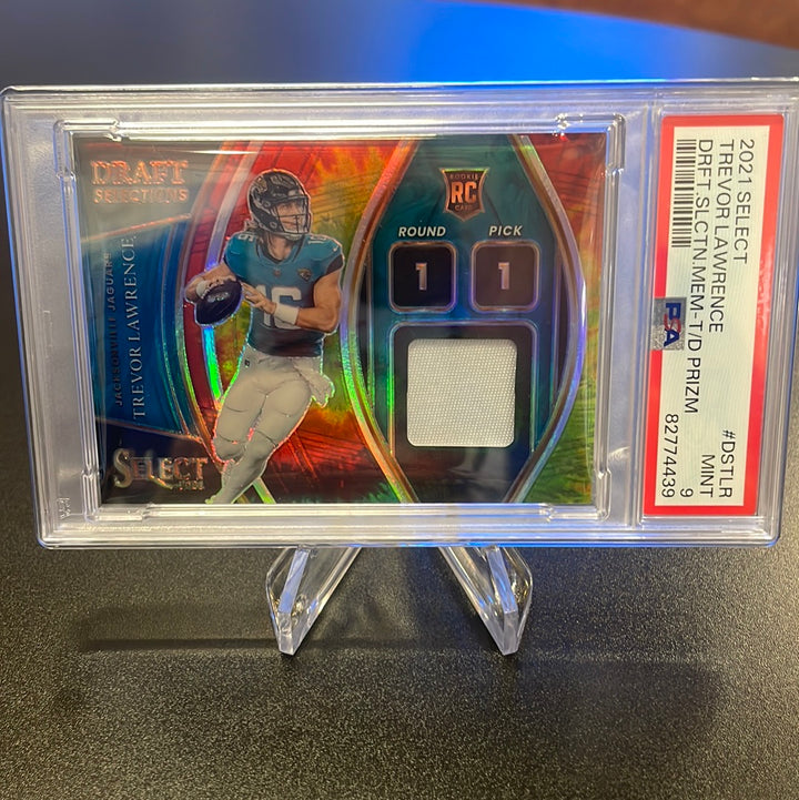 Trevor Lawrence 2021 Panini Select Tie Die Prizm Rookie Jersey Relic, 07/25, PSA 9 Mint
