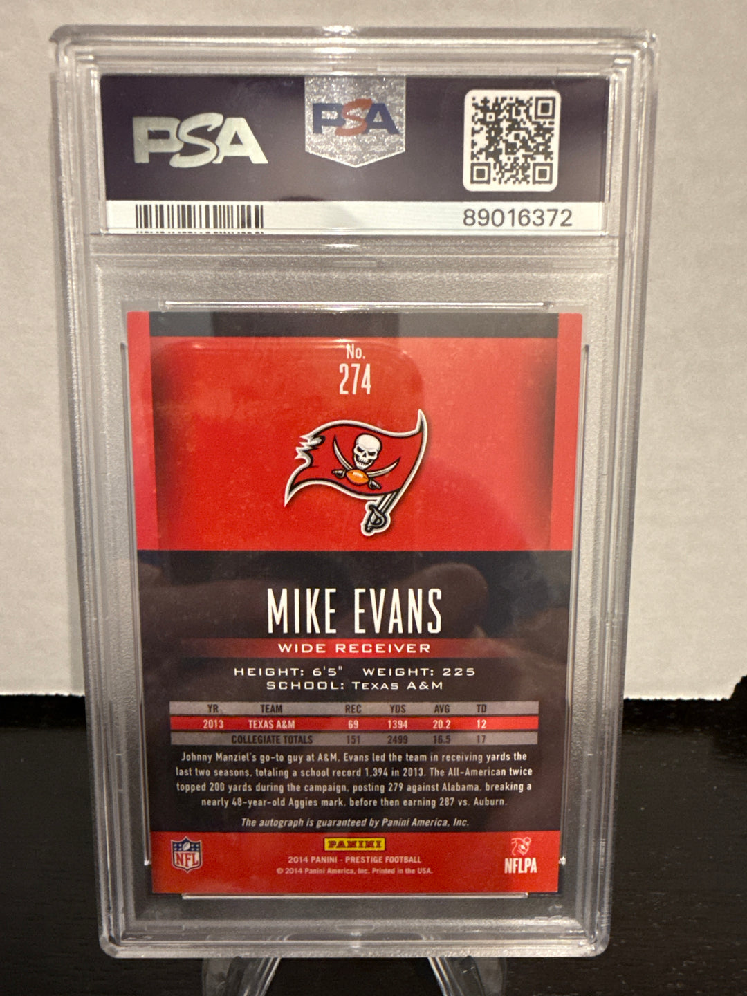 Mike Evans 2014 Panini Prestige Extra Points Rookie Auto Purple, 24/50, PSA 9 Mint