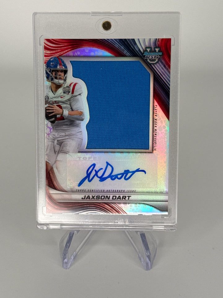 Jaxson Dart 2024 Bowman's Best Player Worn Auto Relic