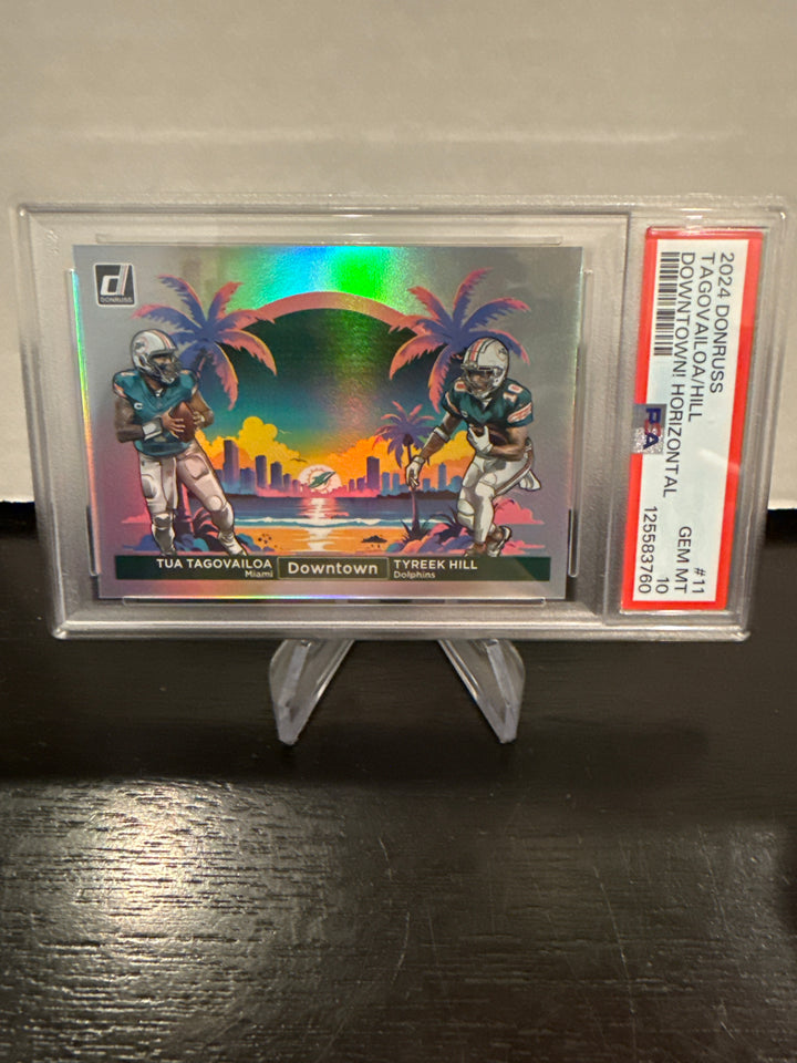Tua Tagovailoa/Tyreek Hill 2024 Panini Donruss Dual Downtown SSP Case Hit, PSA 10 Gem Mint