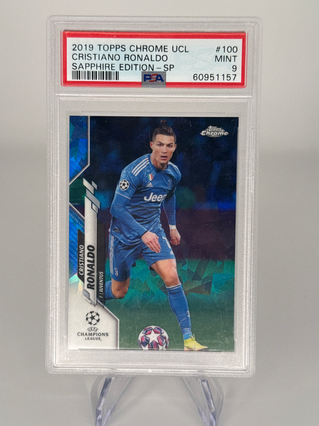 Cristiano Ronaldo 2019 Topps Chrome Champions League Sapphire Edition SP, PSA 9 Mint