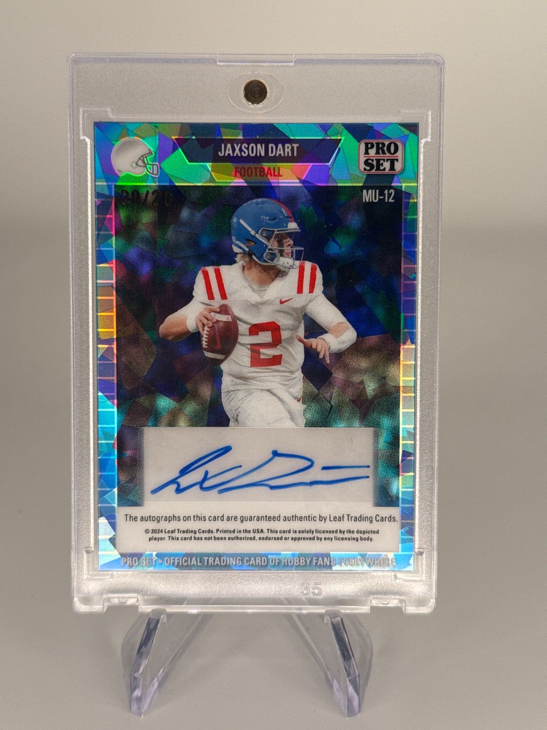 Eli Manning/Jaxson Dart 2024 Leaf Collective Light Blue Crystal Dual Auto, 20/20